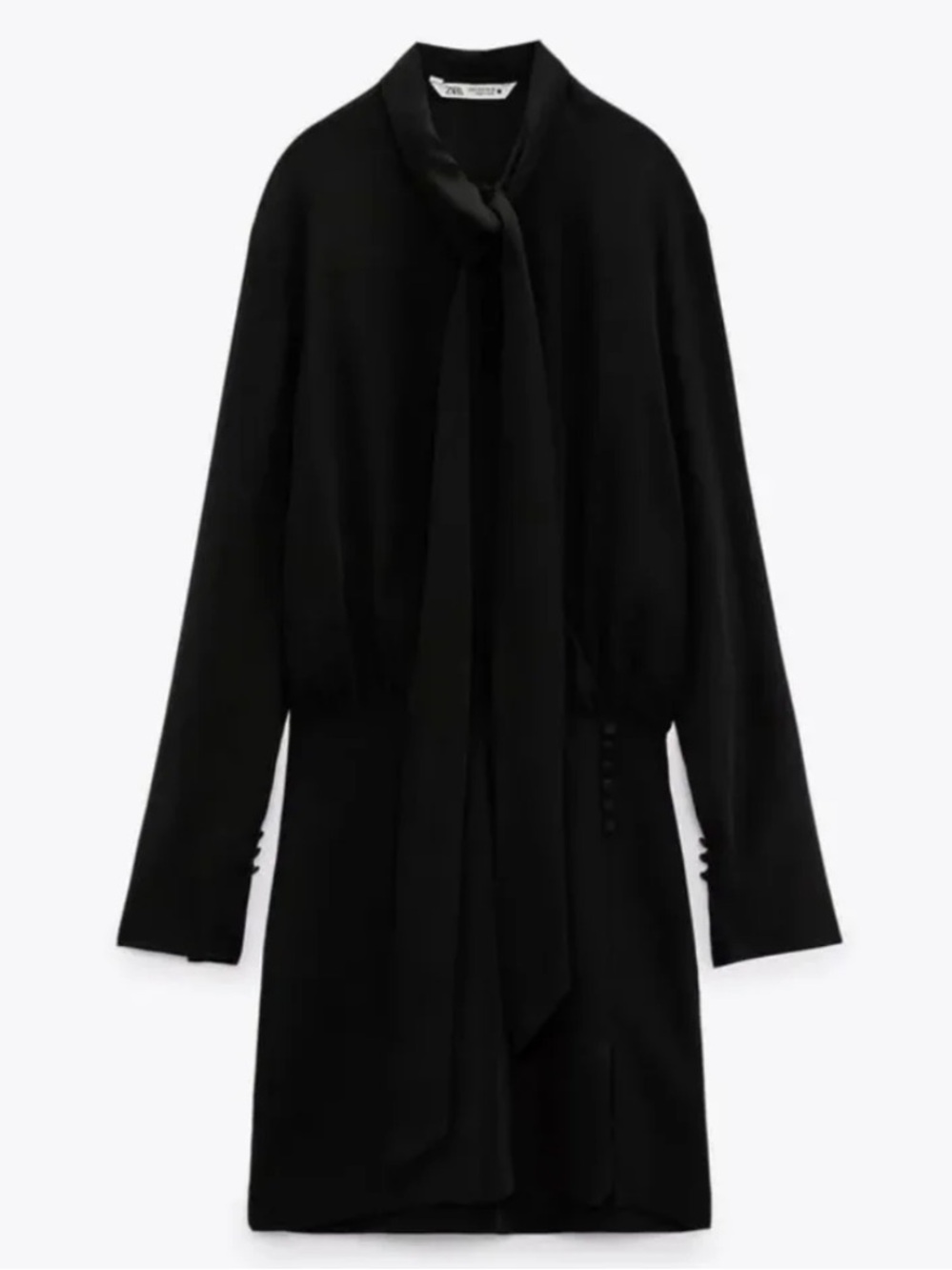 Zara Elegant Black Tie-Neck Long Sleeve Dress